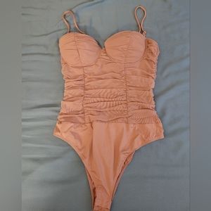 Lulus Dusty Pink Ruched Bustier Bodysuit, Medium